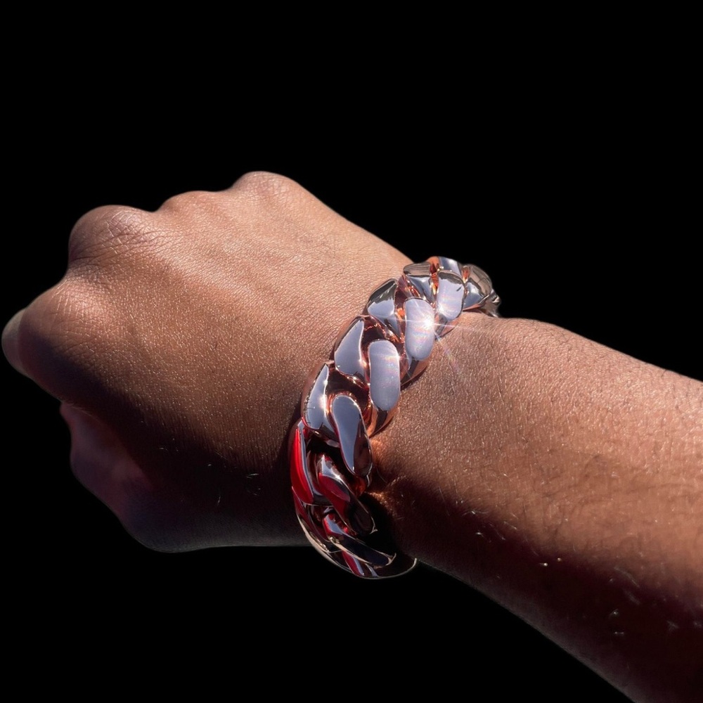 18k & 14k 20mm Miami Cuban Link Pink Red Rose Gold Plated Bracelet - 8inch